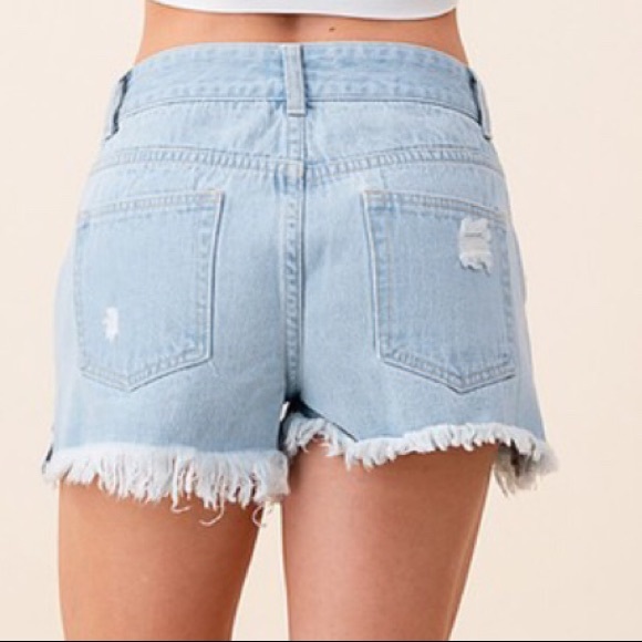 Light Blue Distressed Denim Shorts - Picture 4 of 4